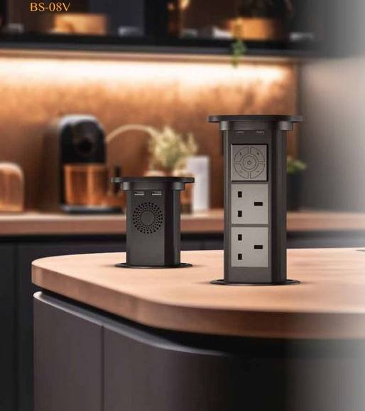 Motorised pop-up countertop socket, black
