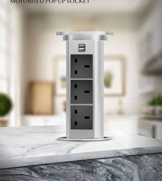 Motorised pop-up countertop socket, silver