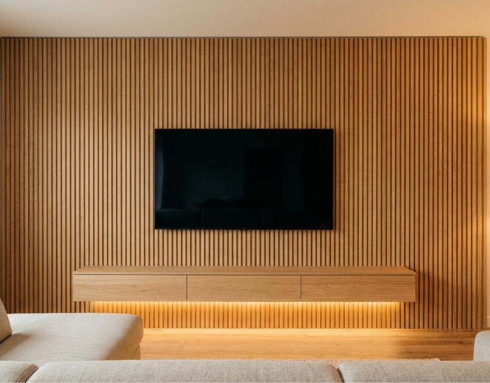 Fluted Panel TV Wall by NAK Interior